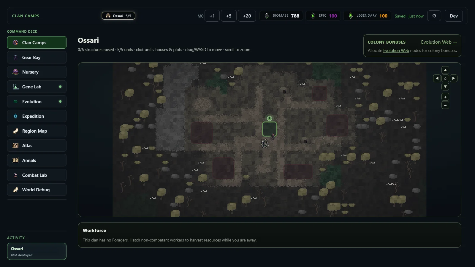 The colony diorama with creatures going about their day